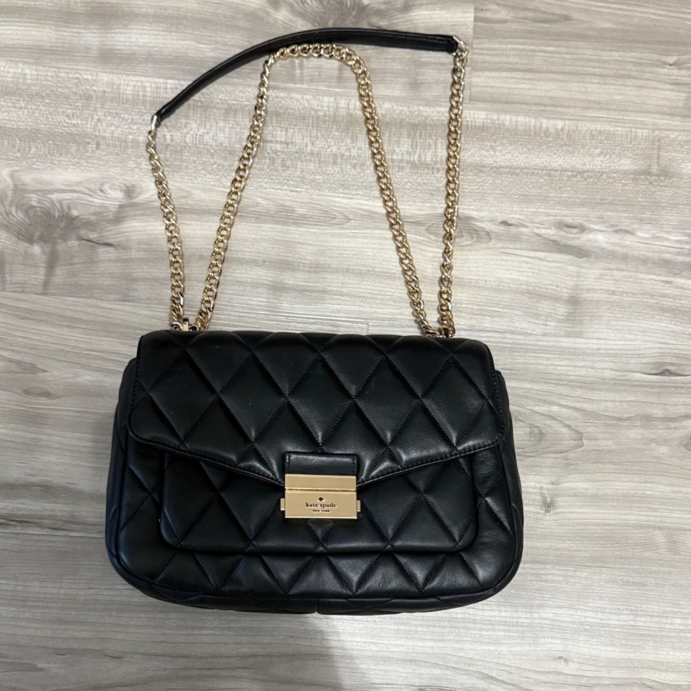 Kate Spade Quilted Black Shoulder Bag with Gold Chain